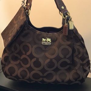 Coach Monogram Brown Handbag Matching wristlet.